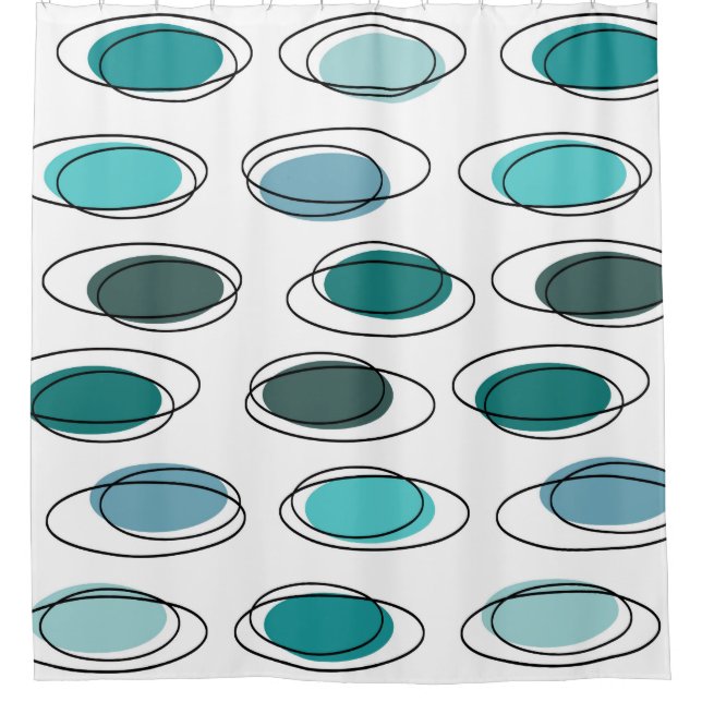 Rideaux De Douche Mi-Siècle Moderne Ovals Scribbles Turquoise (Devant)