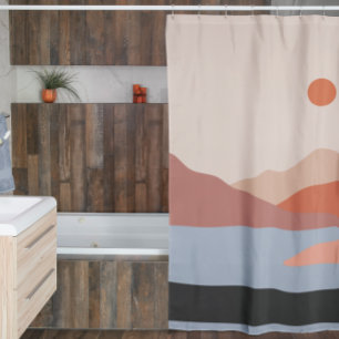 Rideaux De Douche Mi-siècle Moderne Retro Paysage Orange