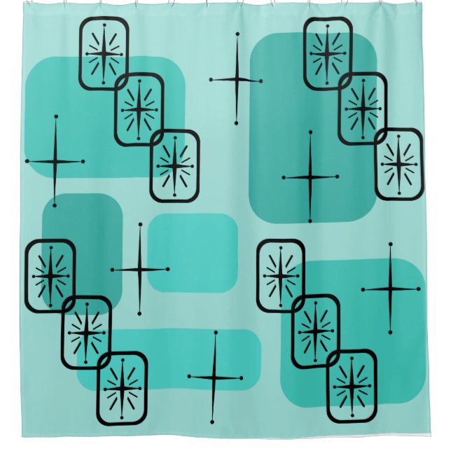 Rideaux De Douche Mi-siècle moderne Spoutnik Turquoise (Devant)
