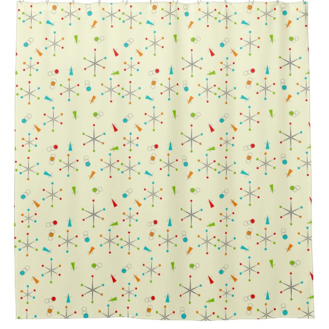 Rideaux De Douche Mi-siècle Moderne Starburst Motif Jaune (Devant)