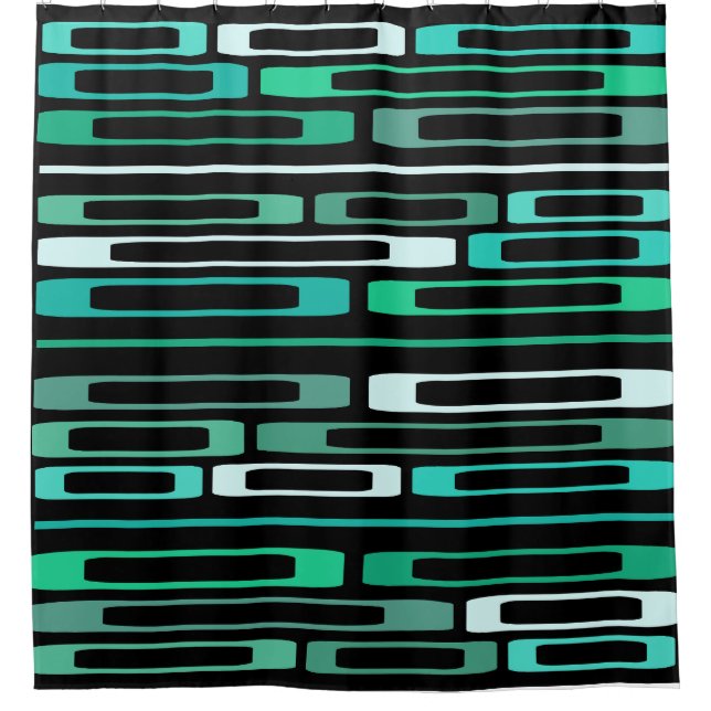 Rideaux De Douche Mi-siècle Retro Flat Rocks Noir Turquoise (Devant)