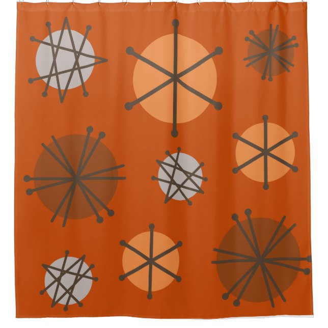 Rideaux De Douche Mi-siècle Starbursts Modernes Brûlé Orange (Devant)