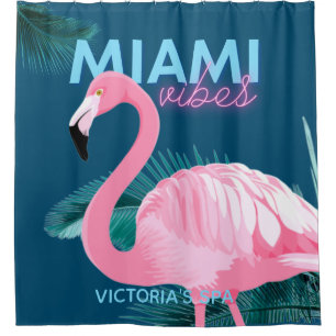 Rideaux De Douche Miami Vibes Neon Flamant rose Art déco