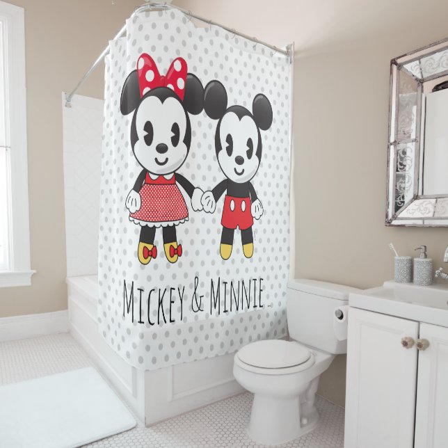 Rideaux De Douche Mickey & Minnie Holding Mains Emoji (En situation)