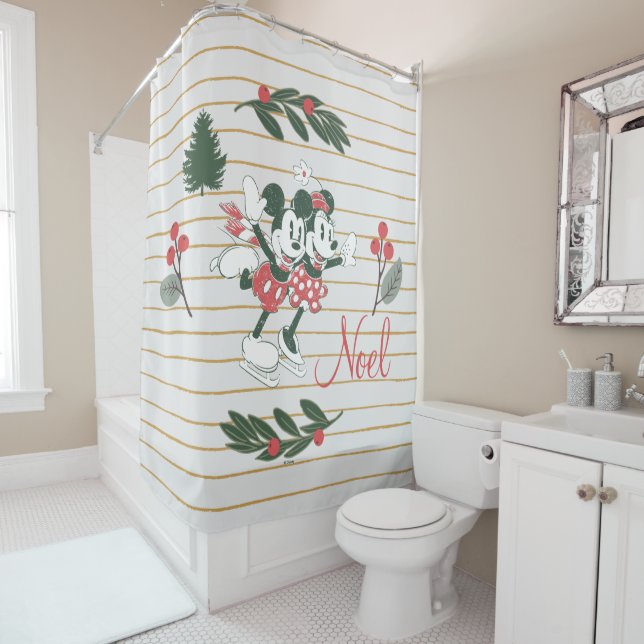Rideaux De Douche Mickey & Minnie | Noel de patinage de Noël (En situation)