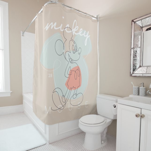 Rideaux De Douche Mickey Mouse Continuous Line Graphic (En situation)