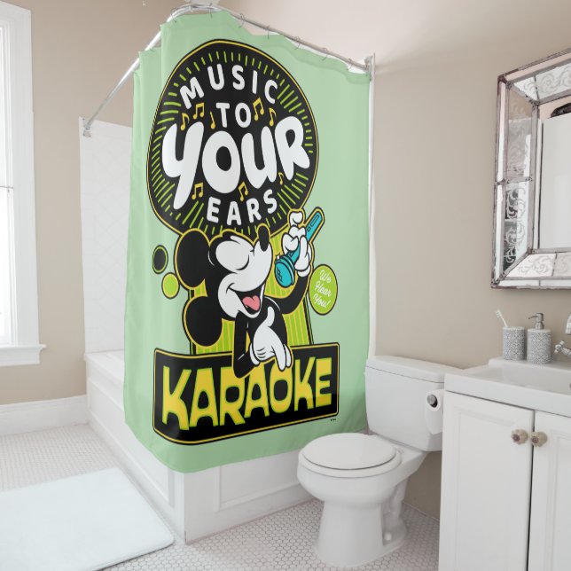 Rideaux De Douche Mickey Mouse Music To Your Ears Karaoke Sign (En situation)