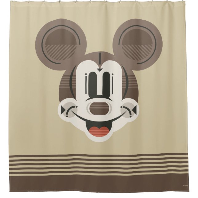 Rideaux De Douche Mickey tendance | Tête rétro à rayures stylisées (Devant)