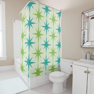Rideaux De Douche Mid-Century Atomique Starburts Vert et Turquoise