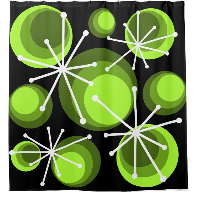 Rideaux De Douche Mid Century Circles Starburts Chartreuse (Devant)