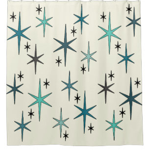Rideaux De Douche Mid Century Modern Star Sky Turquoise