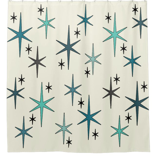 Rideaux De Douche Mid Century Modern Star Sky Turquoise (Devant)