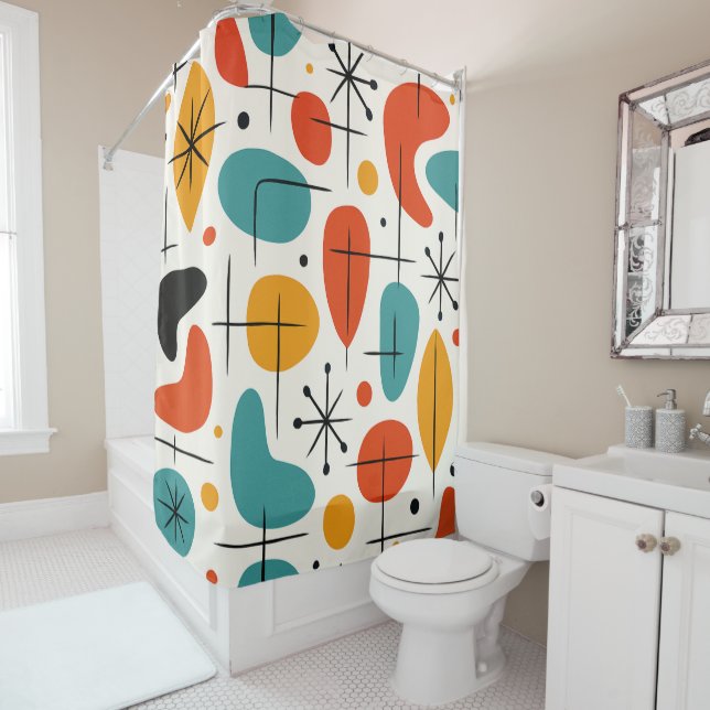 Rideaux De Douche Mid Century Modern Starburst Pattern (En situation)