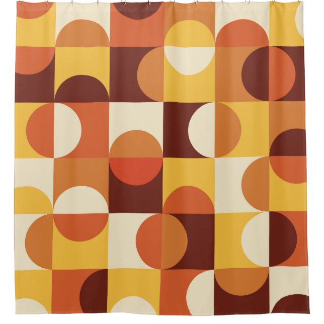 Rideaux De Douche Mid Century Moderne demi cercles jaune et orange (Devant)