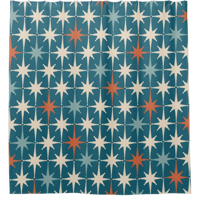Rideaux De Douche Mid Century moderne Starburst Motif Turquoise (Devant)