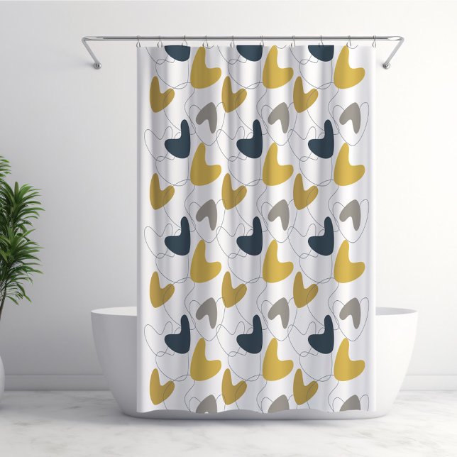 Rideaux De Douche Mid Mod Abstract Pattern Navy, Mustard Yellow (Créateur téléchargé)