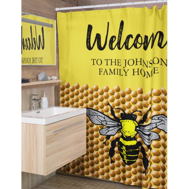 Rideaux De Douche Miel Bee Hive Motif mignon Insecte Nom de l'abbé (Créateur téléchargé)