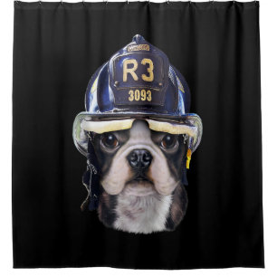Rideaux De Douche Mignonne Chien de taureau français portant un casq