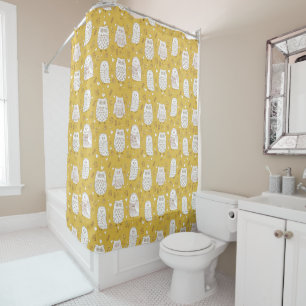 Rideaux De Douche Mignons hiboux scandinaves fleurs abeilles jaune s
