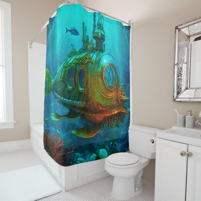 Rideaux De Douche Miles Under the Sea Art Illustration Steampunk (En situation)