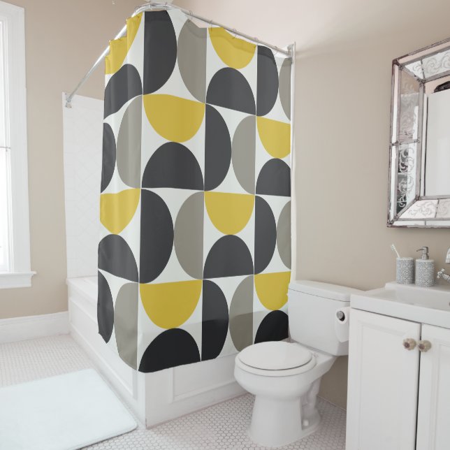 Rideaux De Douche Milieu du siècle moderne Turmeric Gunmetal (En situation)