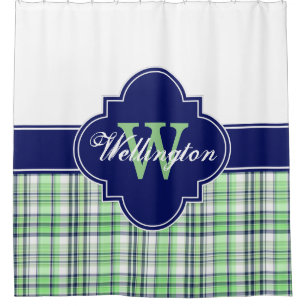 Rideaux De Douche Mint Green Navy Blue Madras Plaid 1ICB Nom du ruba
