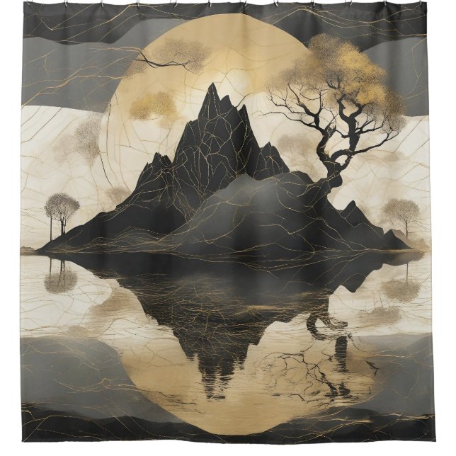 Rideaux De Douche Misty Mountain Black & Gold (Devant)