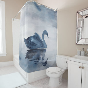 Rideaux De Douche Misty Reflections   Moody Dusty Blue Swan sur le l