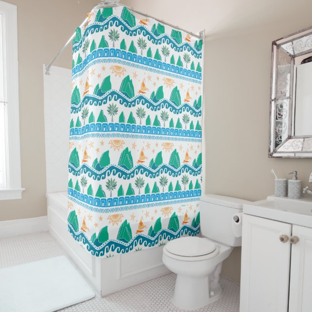 Rideaux De Douche Moana | La Terre Et La Mer Sont Un - Motif (En situation)