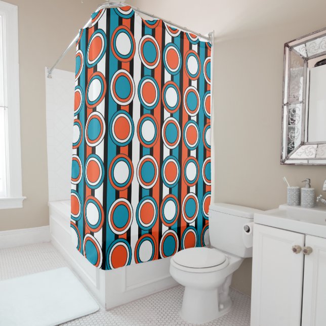Rideaux De Douche mod Turquoise orange noir rayures motif (En situation)