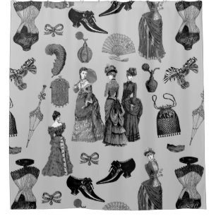 Rideaux De Douche mode de l'ère victorienne femmes toile noir blanc