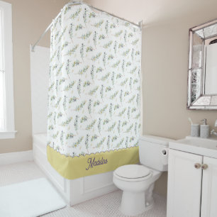 Rideaux De Douche Modèle de monogramme de branche d'olive vert sauge
