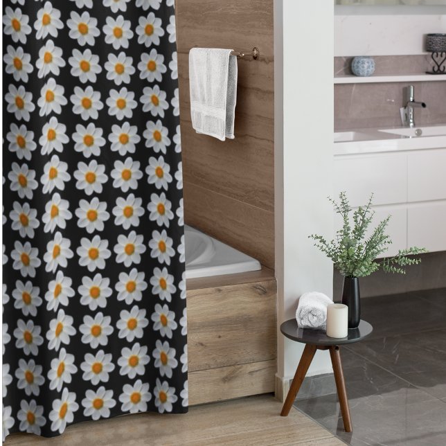 Rideaux De Douche Modèle floral dahlia blanc sur noir (In Situ Bathroom)