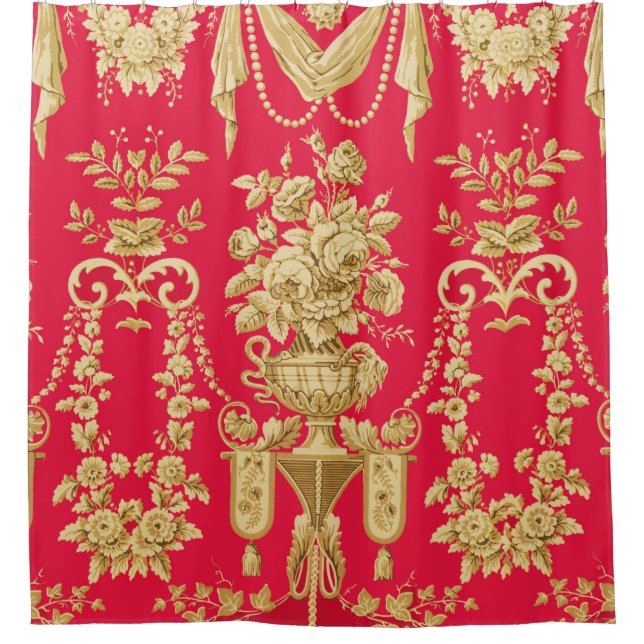 Rideaux De Douche MODÈLE FLORAL FRANÇAIS vintage, VASES FLEURIS, ROS (Devant)