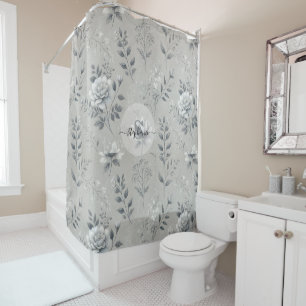 Rideaux De Douche Modèle floral vintage sur Arrière - plan gris rust