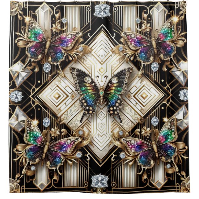 Rideaux De Douche Modern Art Deco Rainbow Butterfly (Devant)