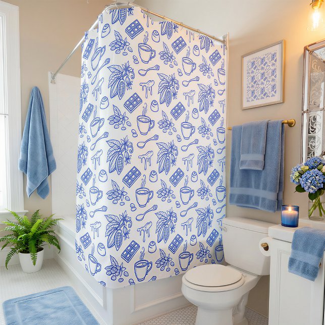 Rideaux De Douche Modern Blue Toile Cacao and Chocolate Pattern (Créateur téléchargé)