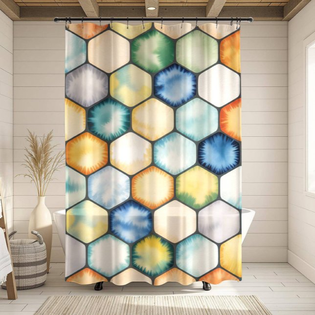 Rideaux De Douche Modern Geometric Honeycomb (Créateur téléchargé)