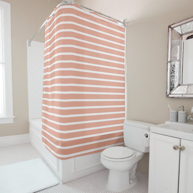 Rideaux De Douche Modern Peach & White Striped Shower Curtain  (En situation)