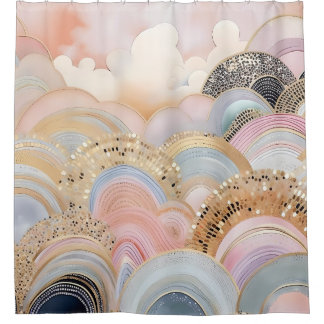 Rideaux De Douche Moderne abstrait pastel rose clair et beige