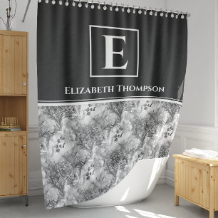 Rideaux De Douche Moderne Agritourisme Monogramme Floral noir et bla