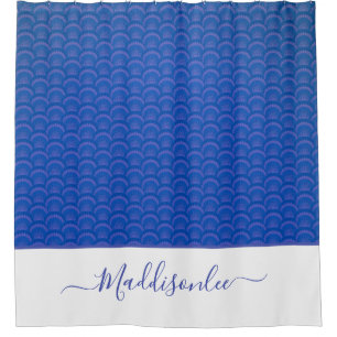 Rideaux De Douche Moderne Bleu Blancs Coquillages Monogramme Nom Côt