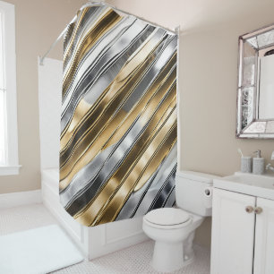 Rideaux De Douche Moderne, cool, chic, motif rayure argent et or