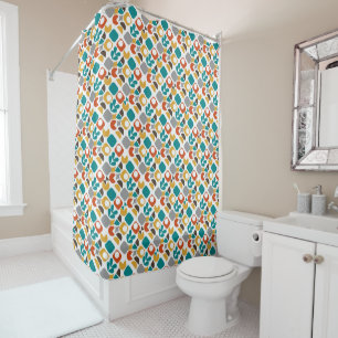 Rideaux De Douche Moderne du milieu du siècle géométrique coloré rét