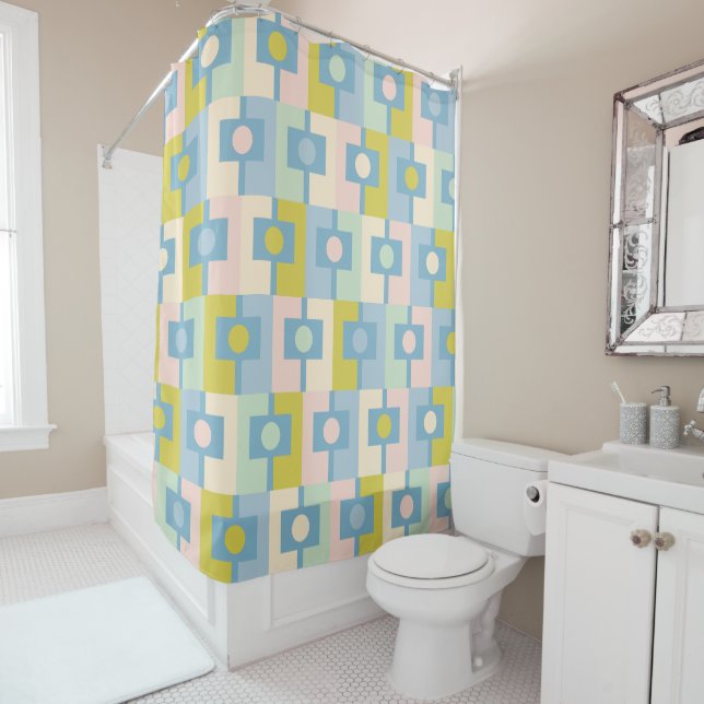 Rideaux De Douche Moderne du milieu du siècle Rektangel Pastel géomé (En situation)