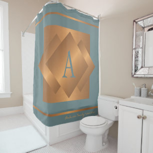 Rideaux De Douche Moderne élégant monogramme tendance or et bleu
