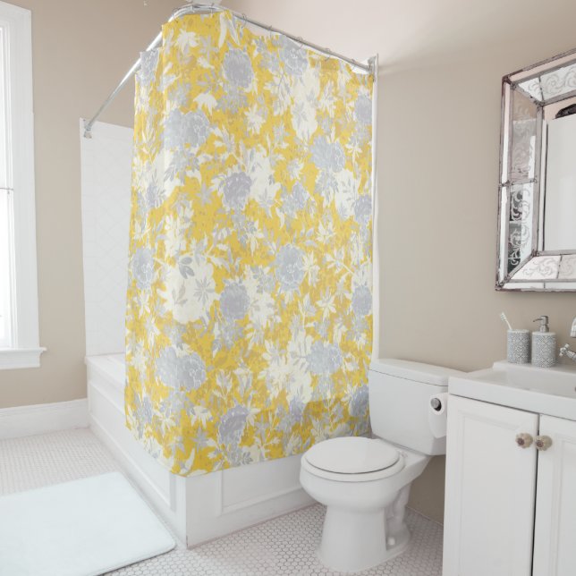Rideaux De Douche Moderne Elégante Mustard Jaune Marigold Fleurs (En situation)