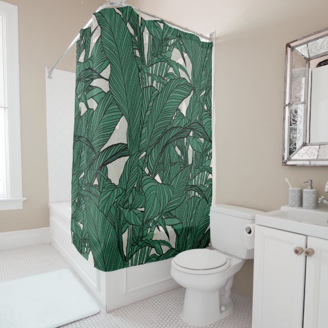 Rideaux De Douche Moderne feuillage vert plante Design botanique (En situation)