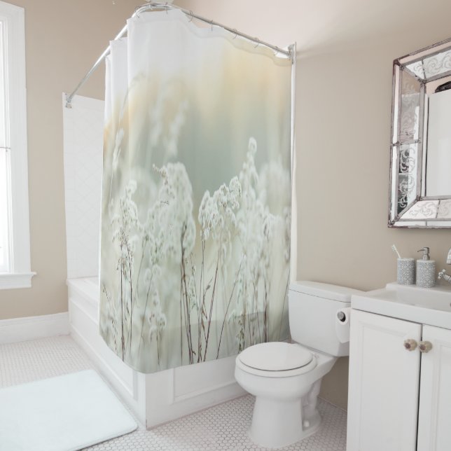 Rideaux De Douche Moderne Fleurs blanches simples Art botanique (En situation)