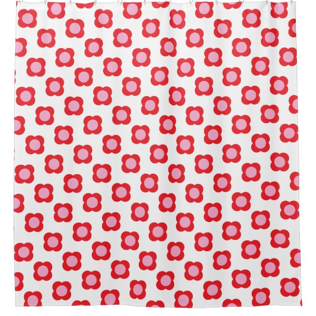 Rideaux De Douche Moderne minimaliste Fleurs rétro rouge et rose (Devant)